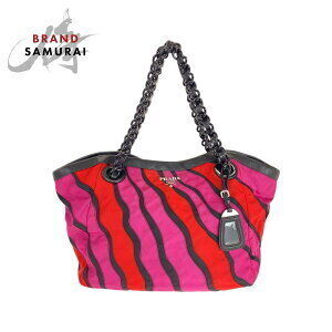PRADA pink red nylon leather tote bag handbag